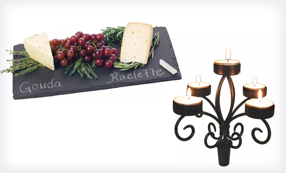 $22 for a Cheese Board and Wine-Bottle Candelabra ($44.98 List Price). Free Shipping and Free Returns. - Primary Image