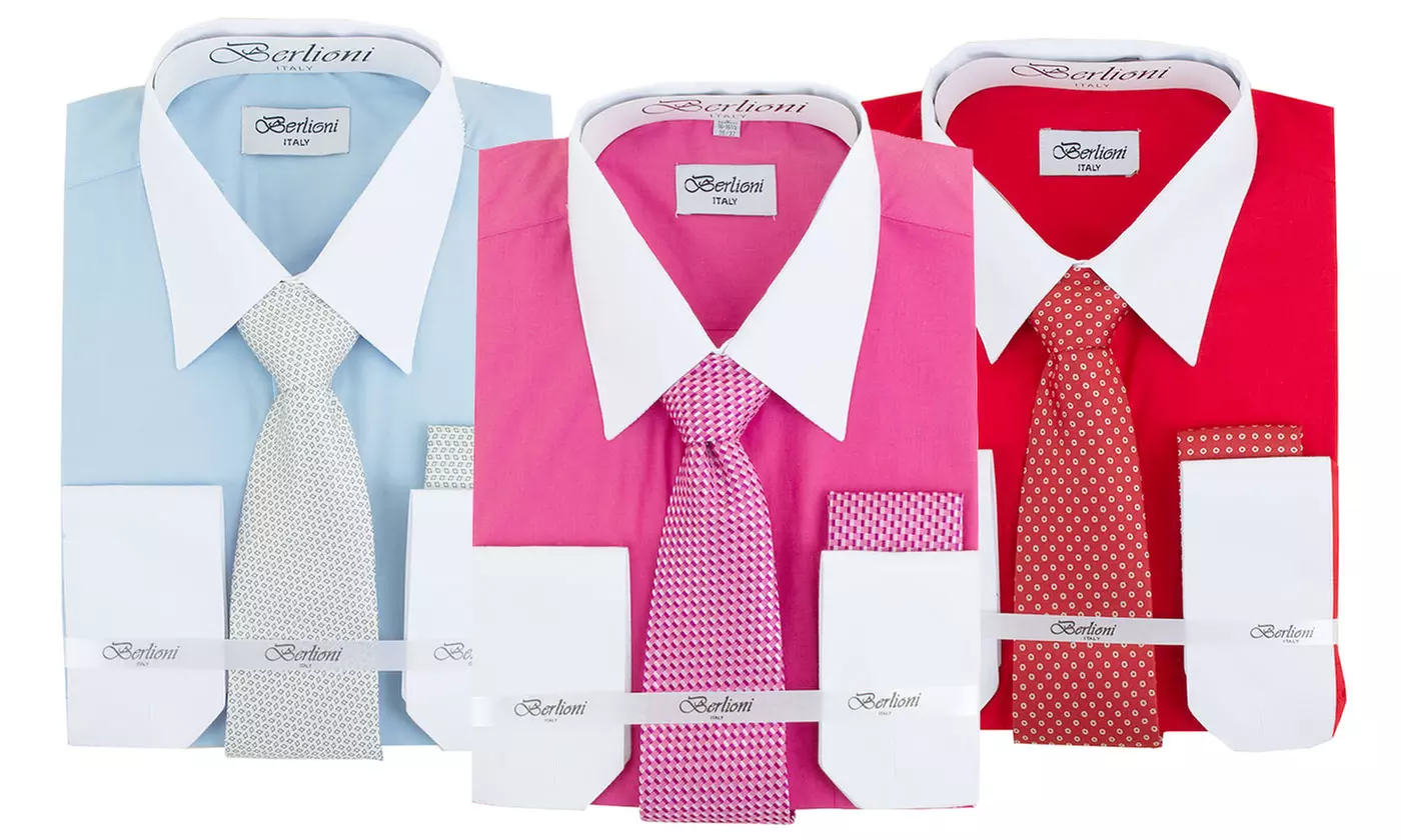Berlioni Men's Dress-Shirt Set with Tie and Pocket Square - Primary Image