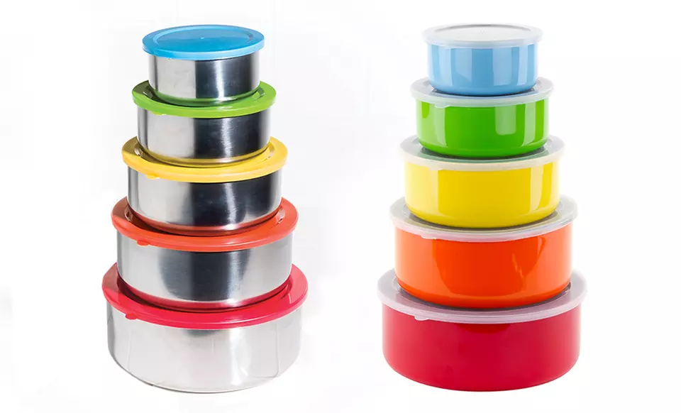 5-Piece Stainless Steel Bowl Set with Lids - Primary Image