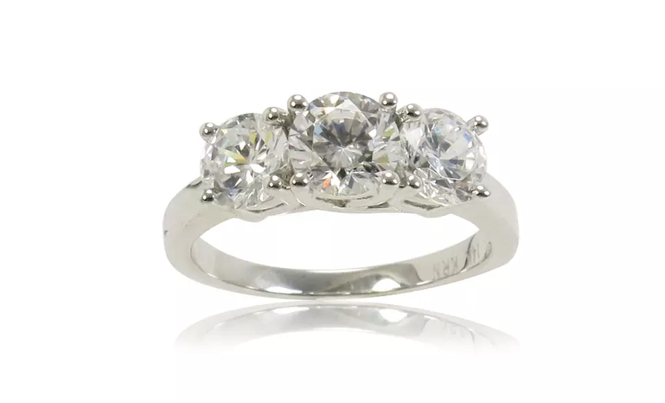 2 CTTW 3-Stone Certified Diamond Ring in 14-Karat White Gold. Free Returns. - Primary Image