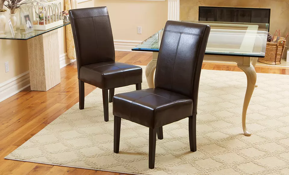 Set of 2 Emilia Bonded-Leather Dining Chairs in Chocolate Brown - Primary Image