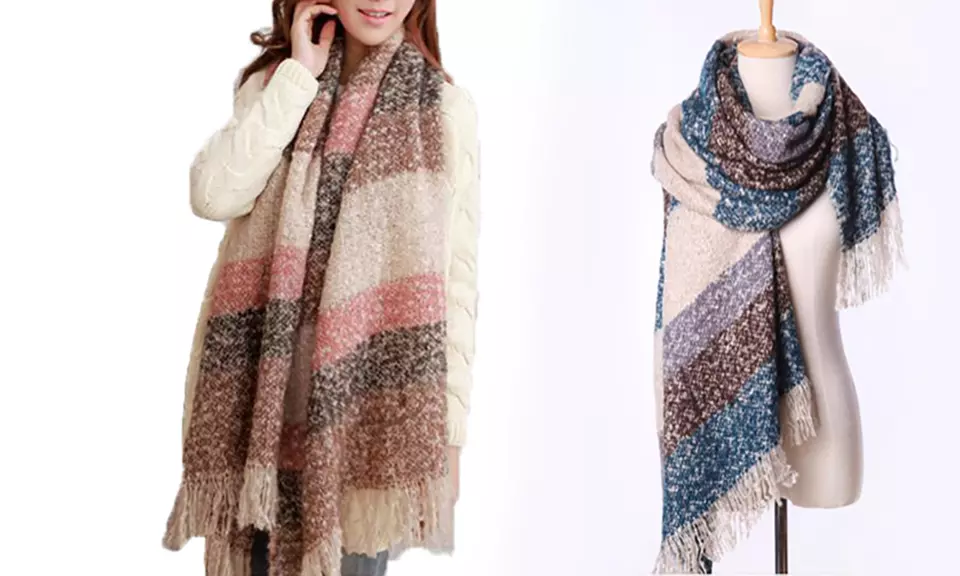 1x oder 2x Damen-Winterschal im Mohair-Design in Pink und/oder Blau - Primary Image
