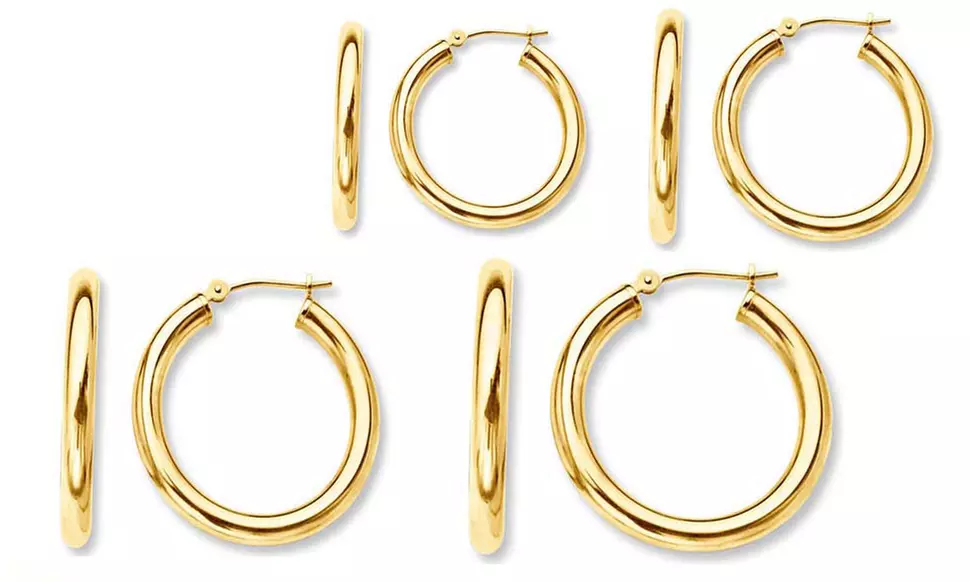 Solid 14K Yellow Gold French Lock Hoop Earrings - Primary Image
