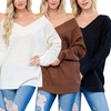 Image 1: Riah Fashion Women's Wide Double V-Neck Waffle Knit Sweater