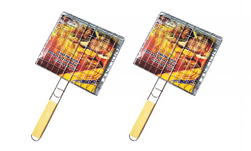 Image 4: One or Two Stainless Steel Folding Barbecue Grilling Nets