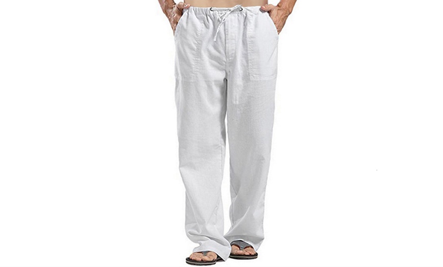 Image 8: Men's Linen Elastic Waist Drawstring Baggy Pants with Pockets
