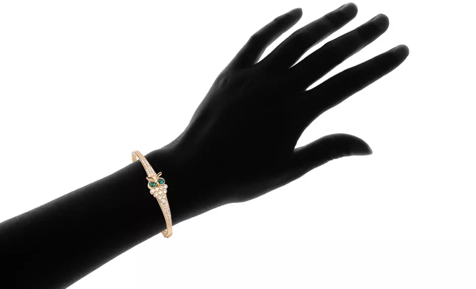 18K Gold Plated Owl Bangle with Swarovski Elements - Second Medium
