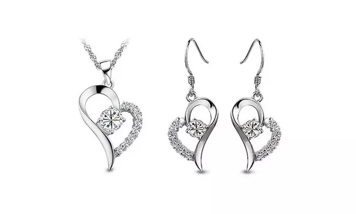 Heart-Shaped Pendant and Earrings Set with Swarovski Elements - Primary Image