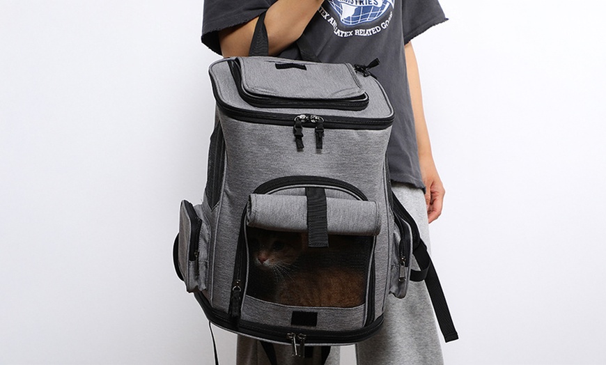 Image 9: Pet Backpack Carrier Expandable Dog Cat Travel Hiking Bag