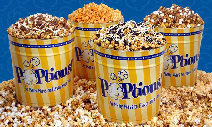 $15 for $35 Worth of Gourmet-Popcorn Tins from POPtions! Popcorn - Primary Image