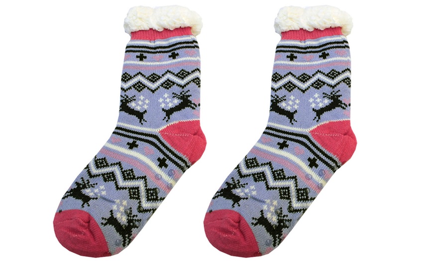 Image 8: Festive Warm Sherpa Fur Slipper Socks