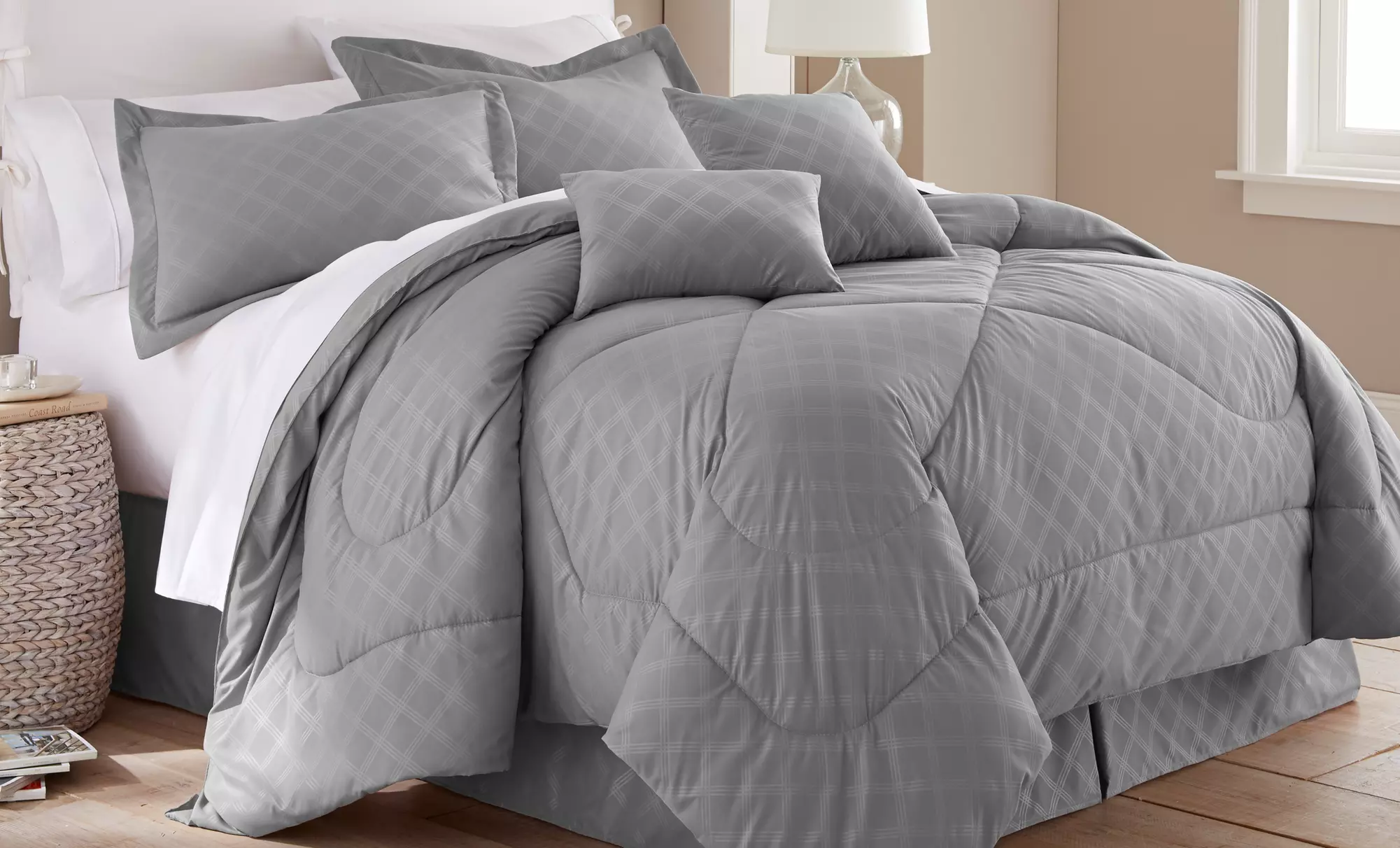 Special Price Hotel New York 6-Piece Embossed-Plaid Comforter Set - Primary Image