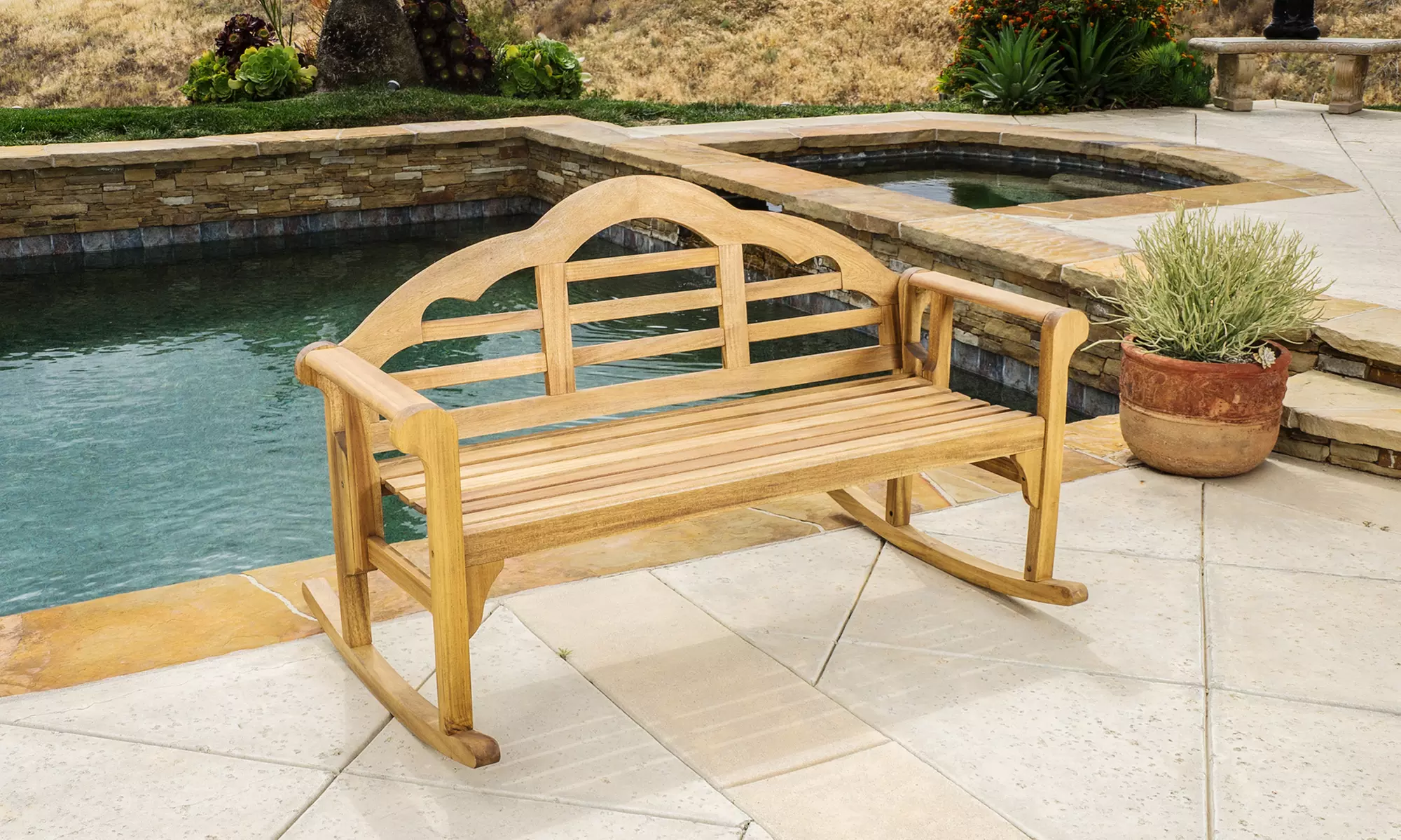 Benita Wooden Outdoor Rocking Bench - Primary Image