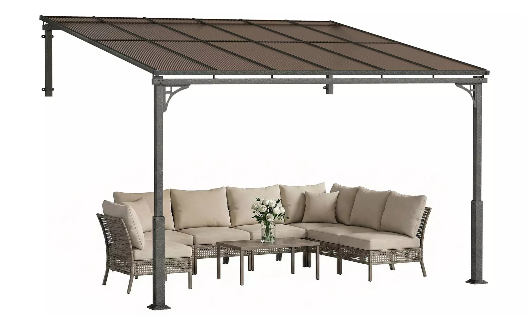 Outsunny Lean-To Pergola with Polycarbonate Roof and Galvanised Frame