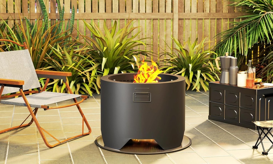 Image 5: Outsunny Outdoor Round Fire Pit with Lid and Poker