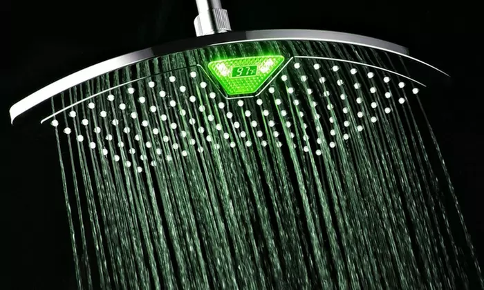 12" Fan Rainfall Showerhead with Color-Changing LED/LCD Temperature Display - Primary Image