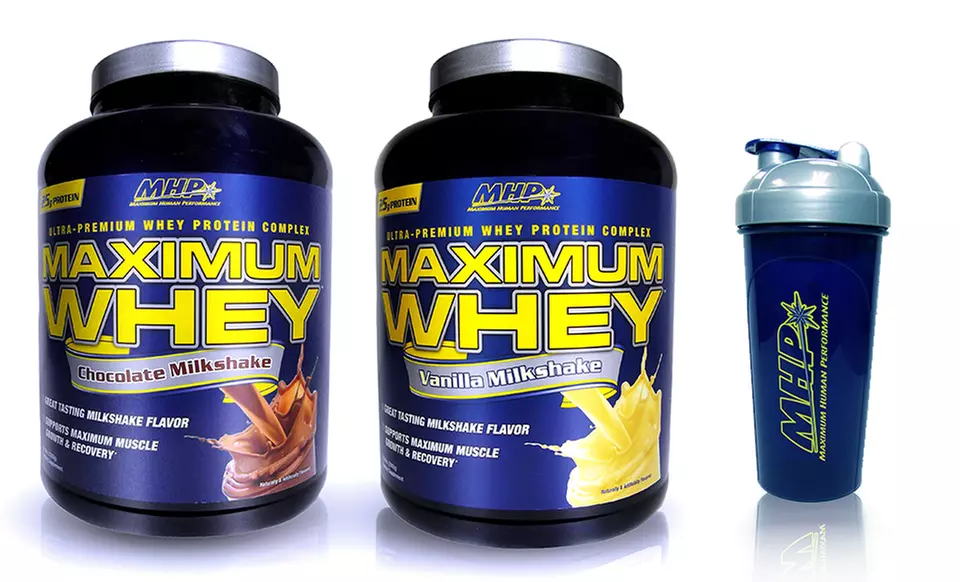 MHP Maximum Whey Protein Supplements with free MHP Shaker Cup - Primary Image
