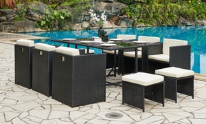  11pc Rattan Cube Set Black 