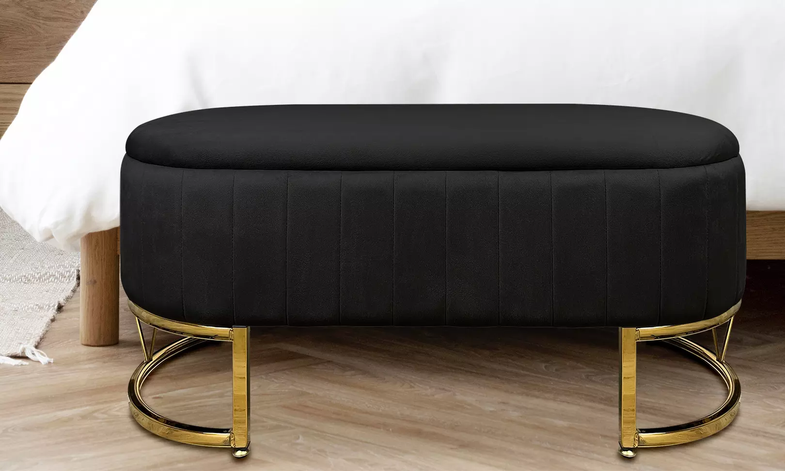 Panca contenitore con gambe cromate