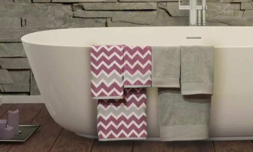 6-Piece 100% Egyptian Cotton Solid and Chevron Towel Set - Primary Image