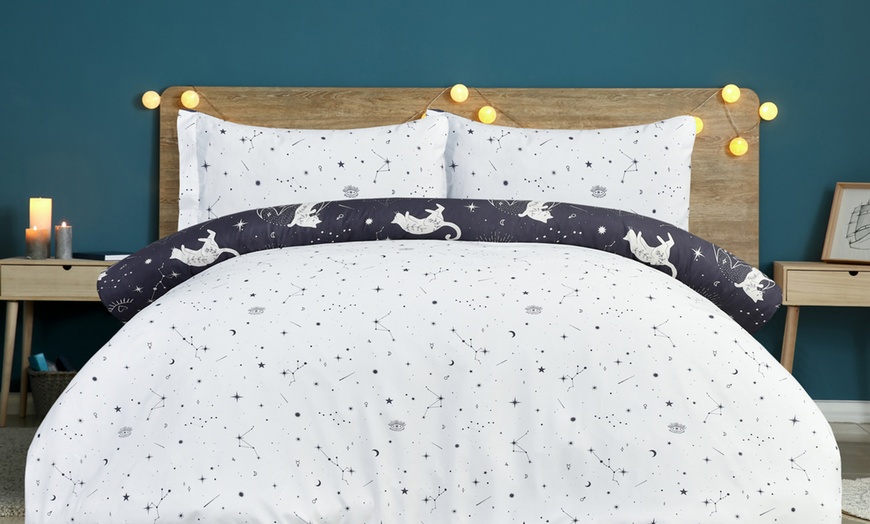 Image 7: Smart Living Reversible Celestial Cats Duvet Cover Set 