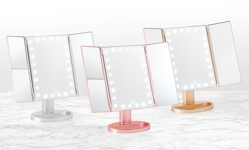 Image 1: Tri-Fold LED Makeup Mirror