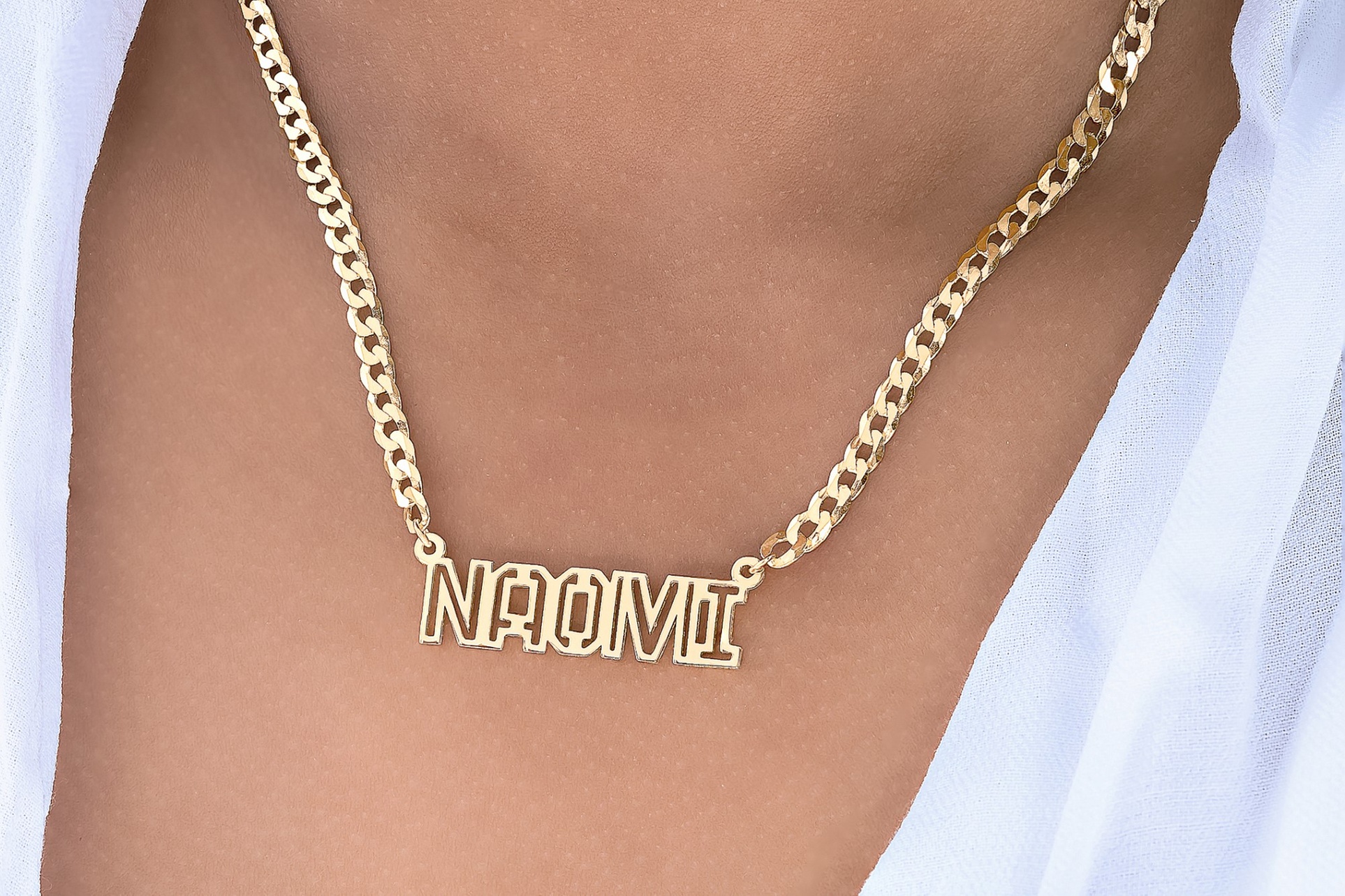 Outlined Single Name Necklace or Outlined Single 10mm High Name Necklace with Cable Chain (Up to 83% Off)