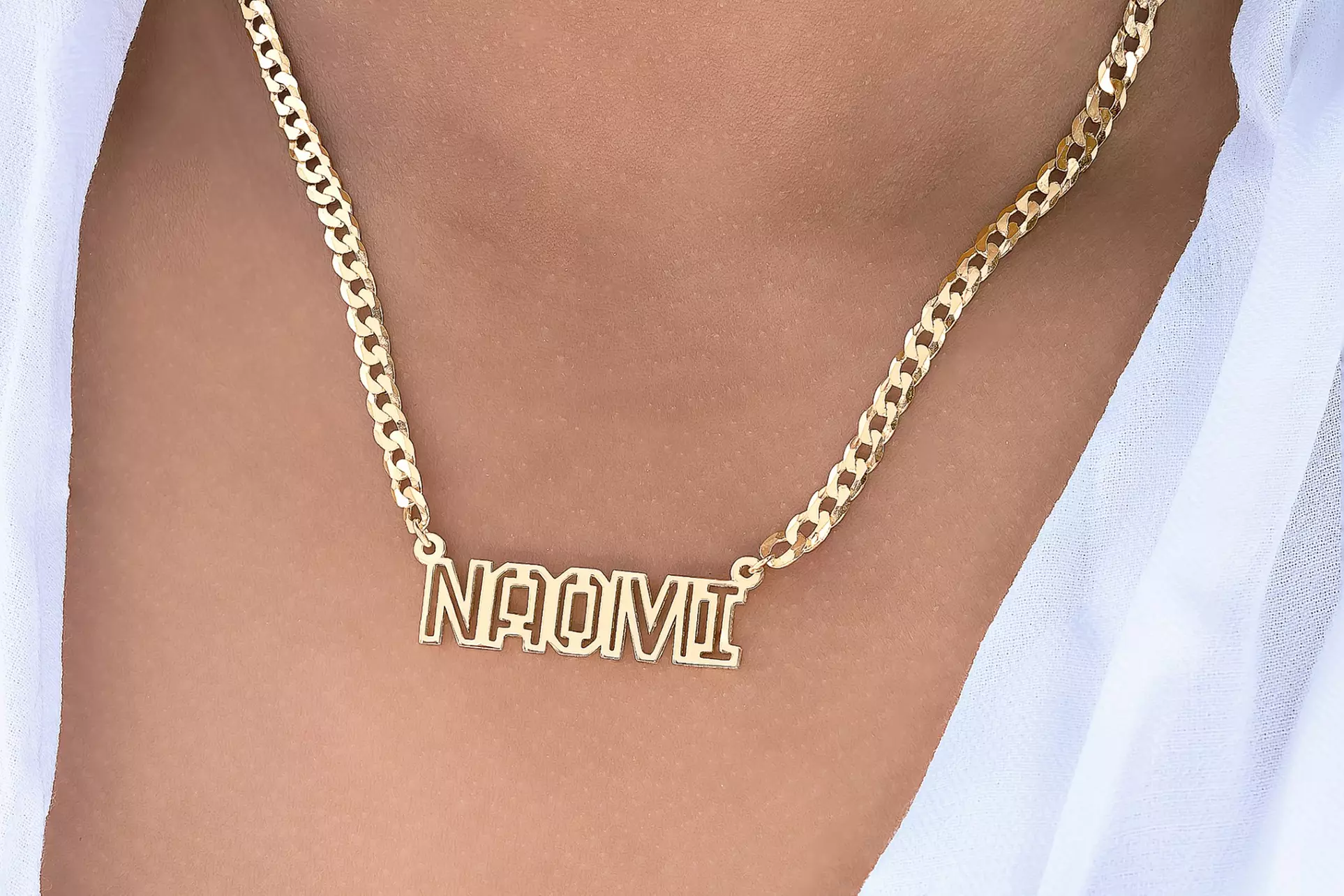Outlined Single Name Necklace or Outlined Single 10mm High Name Necklace with Cable Chain (Up to 85% Off) - Primary Image