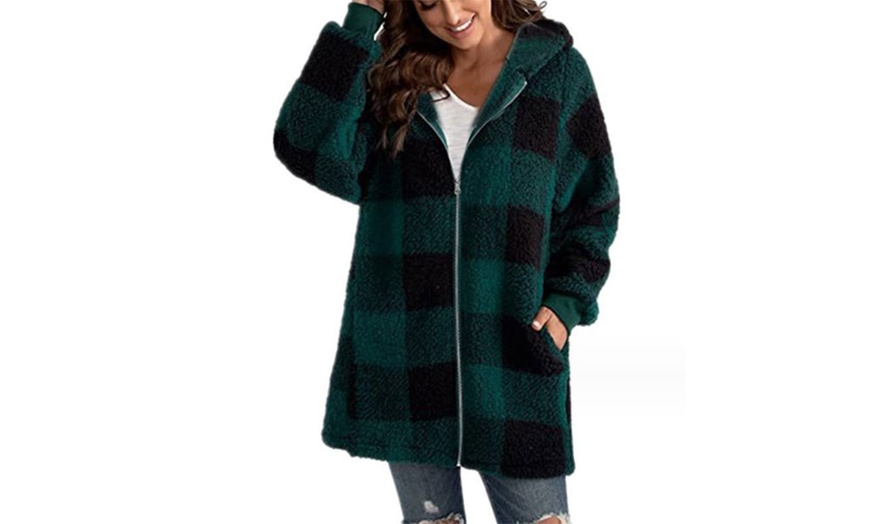 Image 8: Women's Zip Hoodie Plaid Sweatshirt