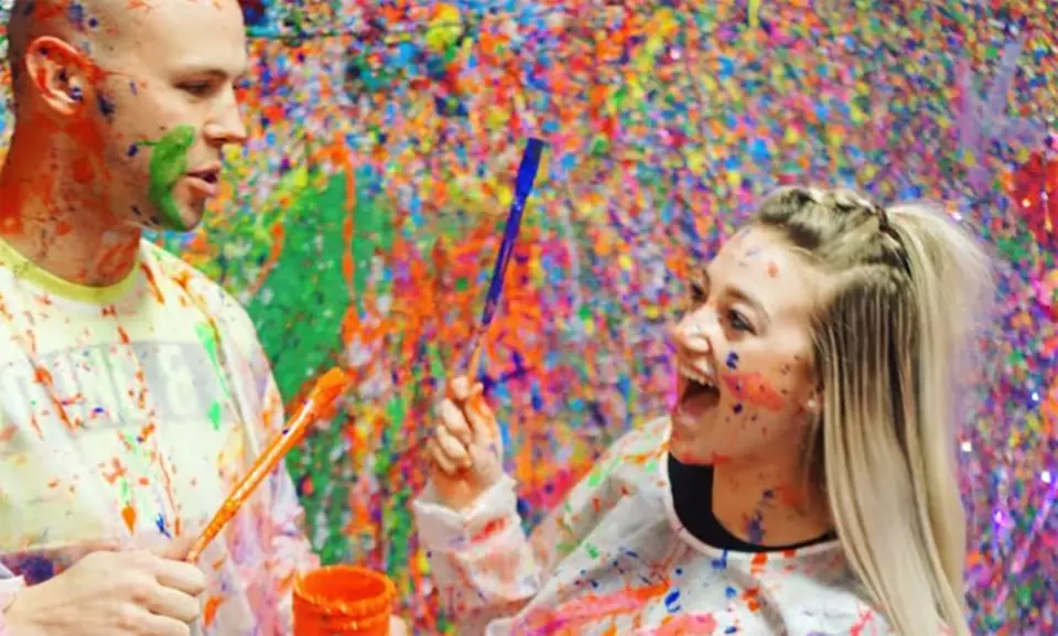 Splatter Date for Two or Four with Canvases, Chocolates, and Champagne at Pinspiration (Up to 32% Off) - Primary Image