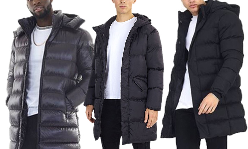 Image 1: Brave Soul Men's Padded Quilted Long Jacket