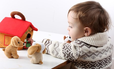 Peek-A-Boo Plush Puppy House with 4 Barking Puppies