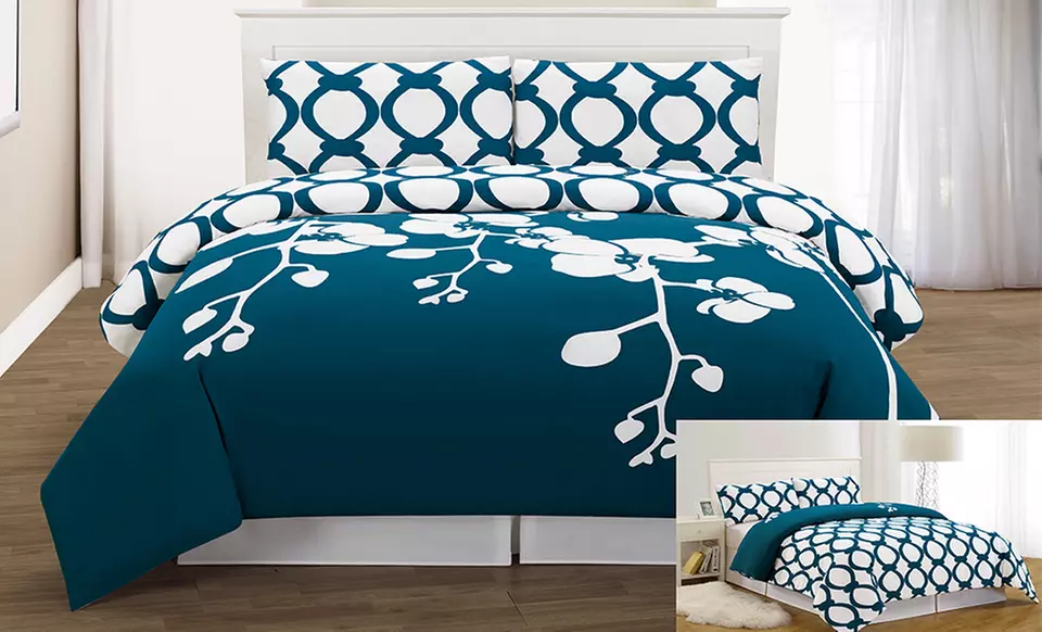 April Orchidea 3-Piece Reversible Duvet-Cover Set - Primary Image