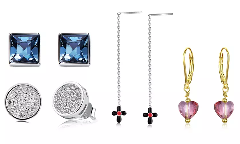 Sélection de boucles d'oreilles en argent, ornées de cristaux Van Amstel - Primary Image