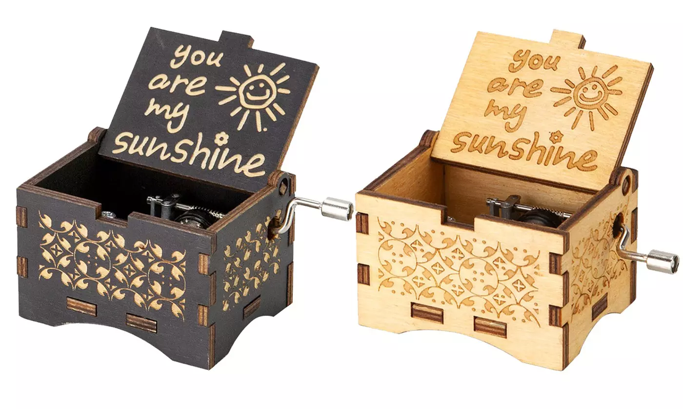 Wooden Music Box Hand Crank Engraved Vintage Toy Kids Gift-You Are My Sunshine