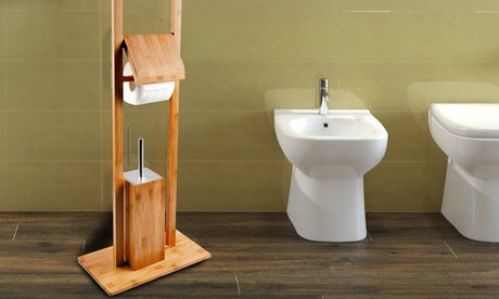 Portarotolo e portascopino Bakaji in legno di bambù