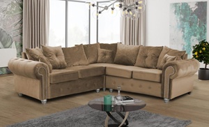 Modern Comfortable Ashwin Plush Velvet Corner Sofa with Back Cushions