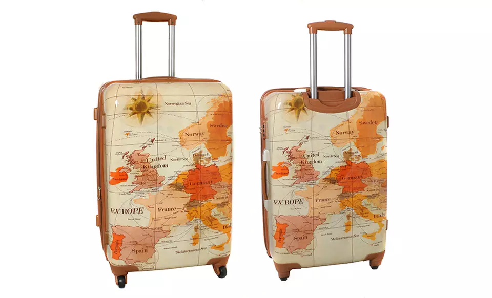 World Traveler 3-Piece Euro Map Hardcase Luggage Set. Free Returns. - Image 3