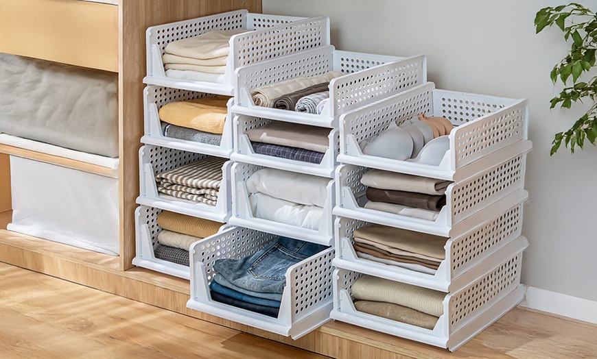 Image 1: Foldable Stackable Drawer Storage Basket