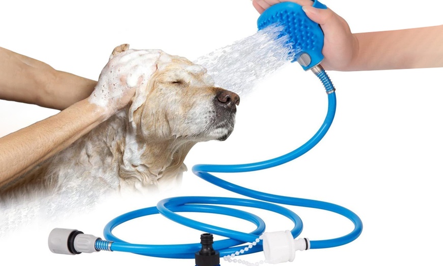 Image 1: Two-in-One Pet Shower Sprayer and Scrubber