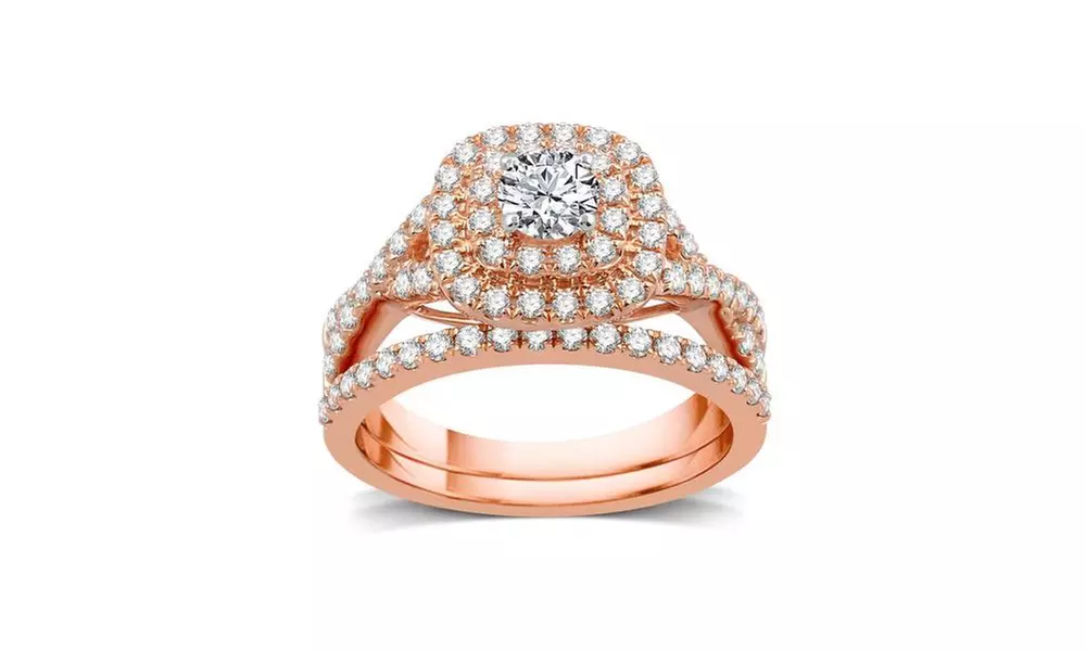 1 1/4 CTTW Diamond Double Frame Bridal Set In 14K Rose Gold by DeCarat - Primary Image