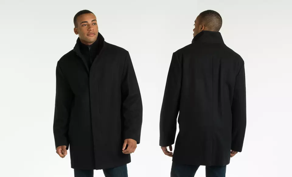 Perry Ellis Men's Wool-Blend Button-Front Car Coat in Black or Charcoal. Free Shipping and Returns. - Second Medium