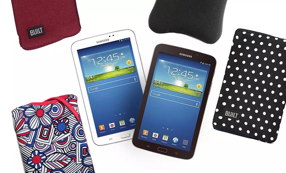 Samsung 7" Galaxy Tab 3 8GB Tablet (Manufacturer Refurbished) & Built NY Neoprene Sleeve. Multiple Styles. Free Returns. - Primary Image