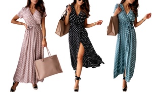 Polka Dot Split Front Maxi Dress