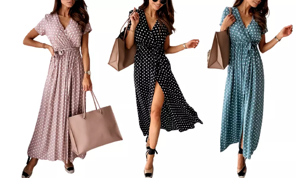 Polka Dot Split Front Maxi Dress