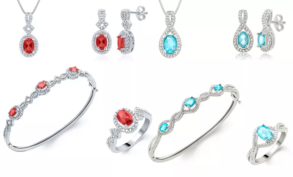 Gemstone and Diamond 4-Piece Jewelry Sets. Multiple Colors and Styles Available. - Primary Image