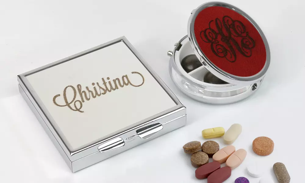 Personalized Pillbox with Leather Insert (Up to 80% Off) - Primary Image