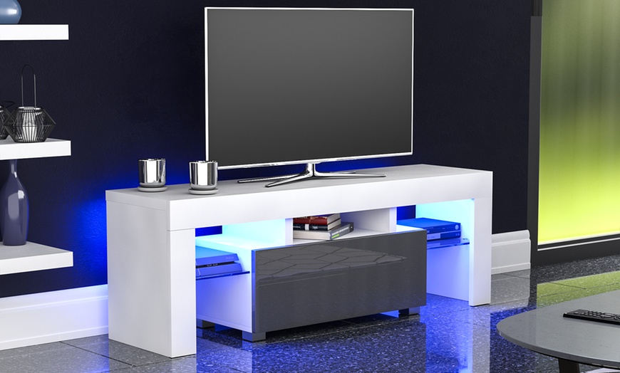 Image 3: High Gloss One-Drawer LED TV Unit