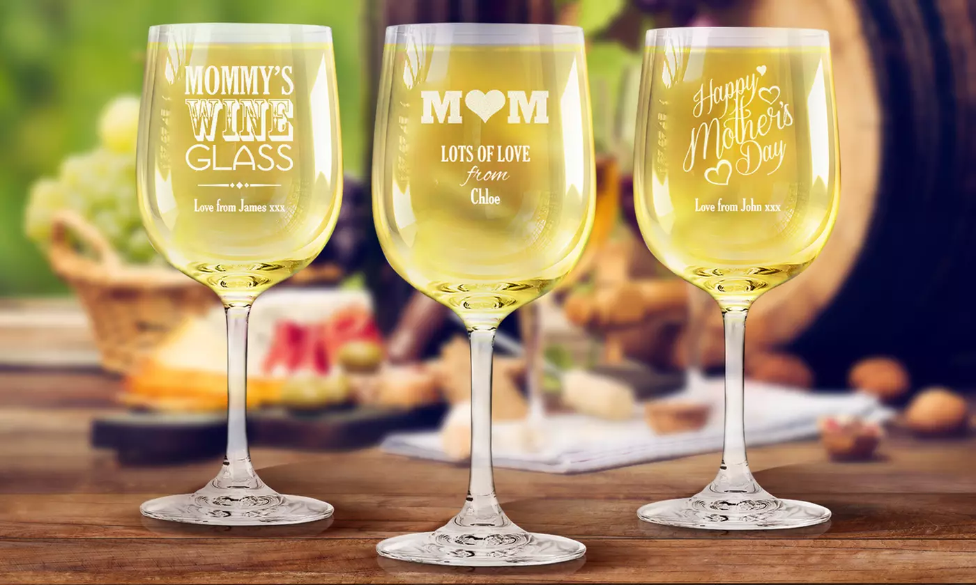 1, 2 or 4 Personalized Engraved Wine Glasses from Fabness (Up to 75% Off).  - Primary Image