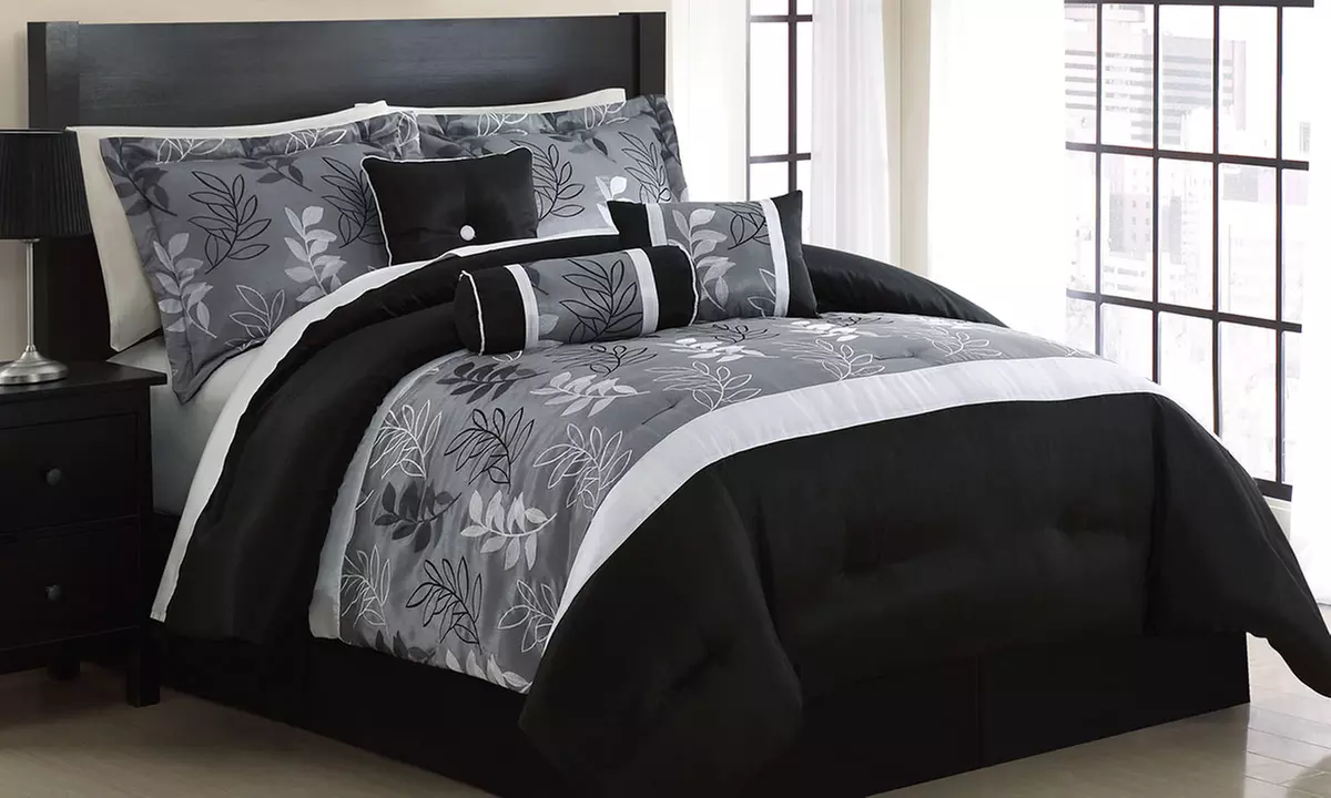 Boldly Black and White Embroidered Comforter Set (7-Piece) - Second Medium